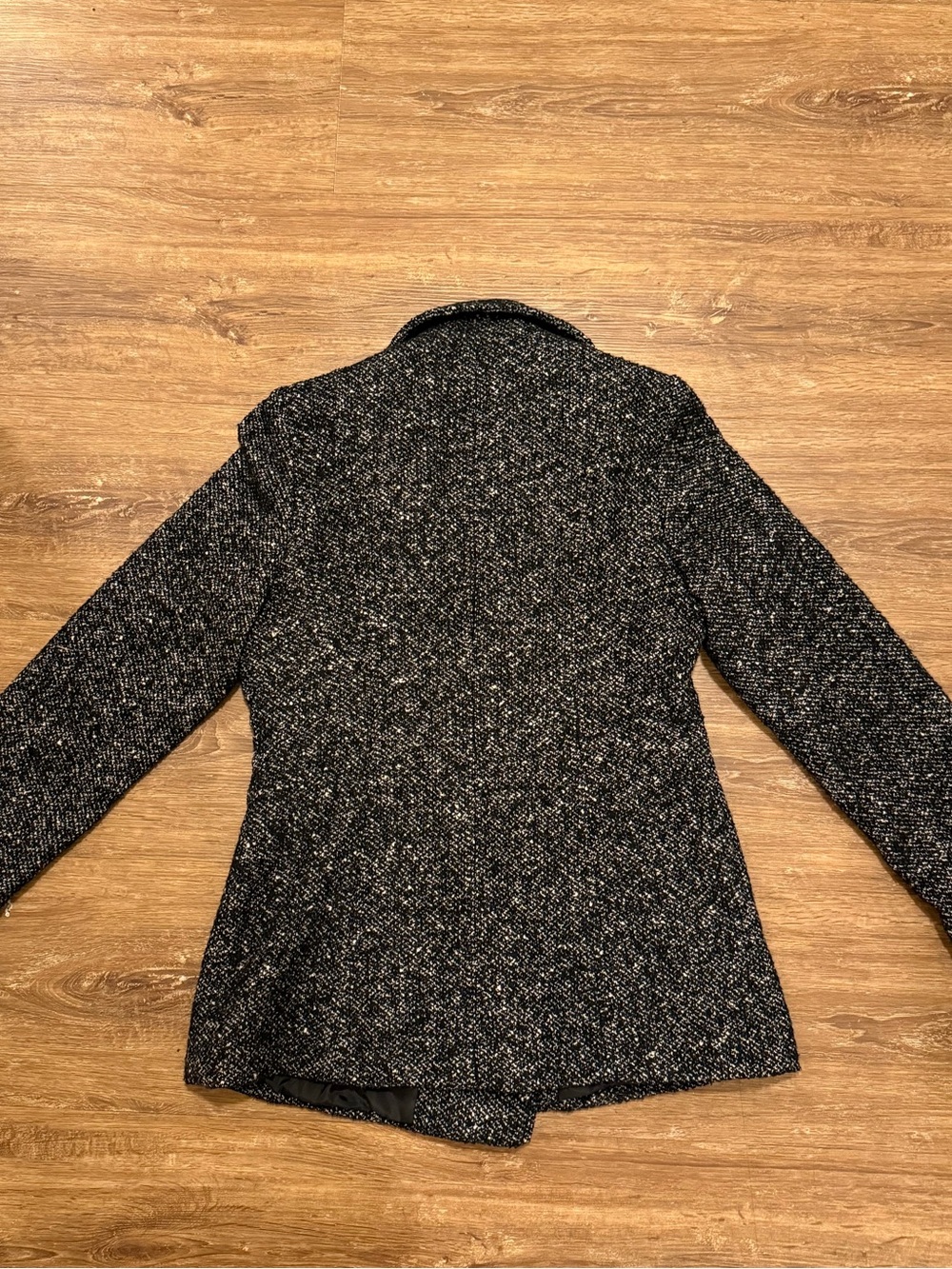 Women's Black Heathered Pea Coat with Classic Double-Breasted Styling - Picture 4 of 8